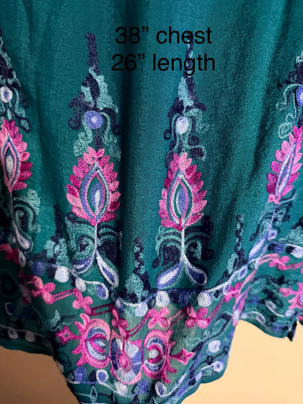 Embroidered Teal Boho Blouse S | Pintuck Top Anthropologie Style Boutique Chic - Picture 8 of 8